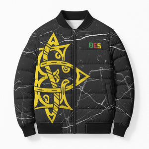 OES Order Of The Eastern Star Bomber Puffer Jacket Five Pointed Star Emblem On Black Marble Texture