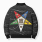 OES Order Of The Eastern Star Bomber Puffer Jacket Five Pointed Star Emblem On Black Marble Texture