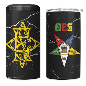 OES Order Of The Eastern Star 4 in 1 Can Cooler Tumbler Five Pointed Star Emblem On Black Marble Texture