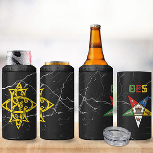 OES Order Of The Eastern Star 4 in 1 Can Cooler Tumbler Five Pointed Star Emblem On Black Marble Texture