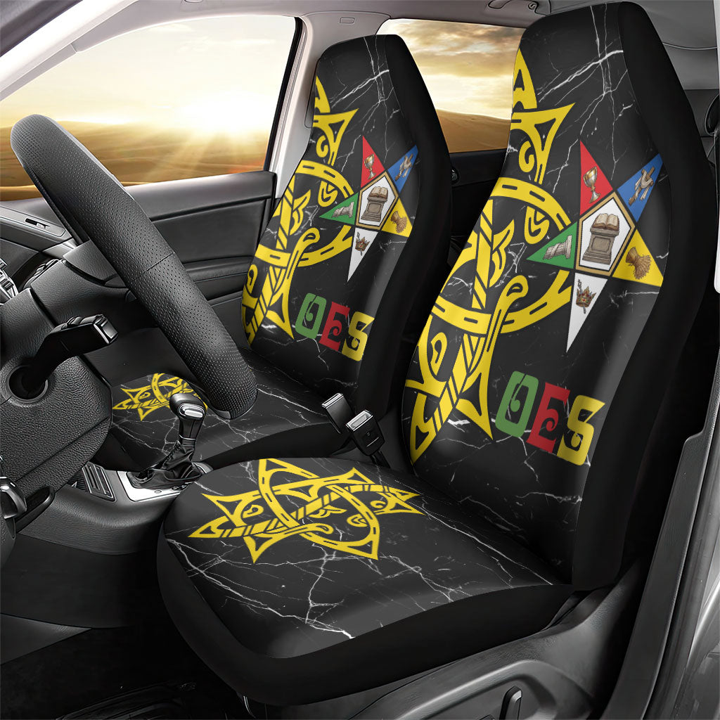 OES Order Of The Eastern Star Car Seat Cover Five Pointed Star Emblem On Black Marble Texture