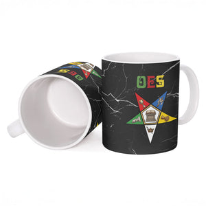 OES Order Of The Eastern Star Ceramic Mug Five Pointed Star Emblem On Black Marble Texture
