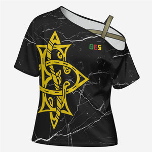 OES Order Of The Eastern Star Cross Shoulder Shirt Five Pointed Star Emblem On Black Marble Texture