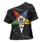 OES Order Of The Eastern Star Cross Shoulder Shirt Five Pointed Star Emblem On Black Marble Texture