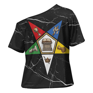 OES Order Of The Eastern Star Cross Shoulder Shirt Five Pointed Star Emblem On Black Marble Texture