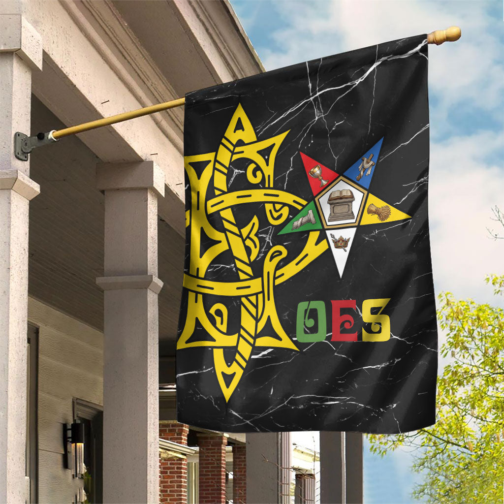 OES Order Of The Eastern Star Garden Flag Five Pointed Star Emblem On Black Marble Texture