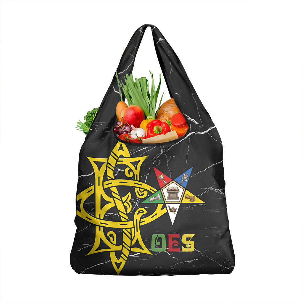 OES Order Of The Eastern Star Grocery Bag Five Pointed Star Emblem On Black Marble Texture