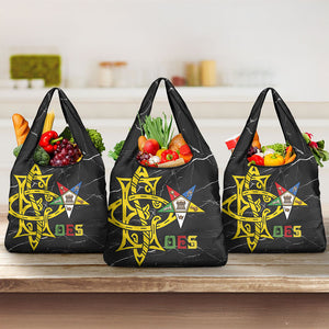 OES Order Of The Eastern Star Grocery Bag Five Pointed Star Emblem On Black Marble Texture