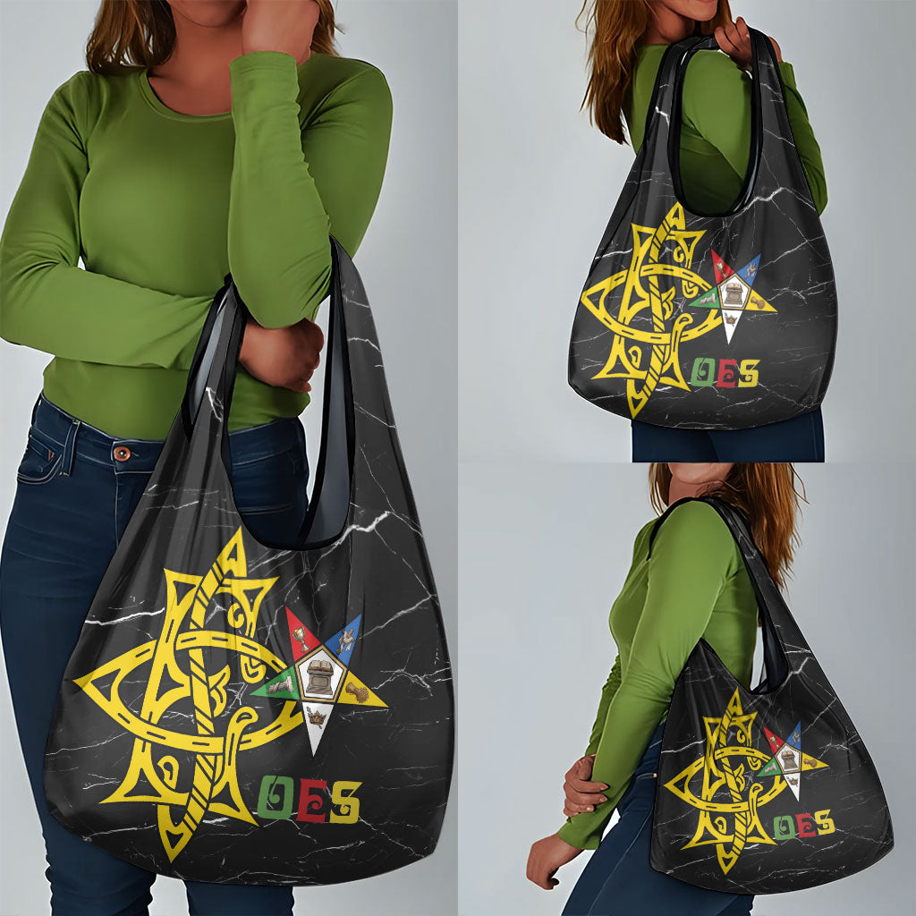 OES Order Of The Eastern Star Grocery Bag Five Pointed Star Emblem On Black Marble Texture
