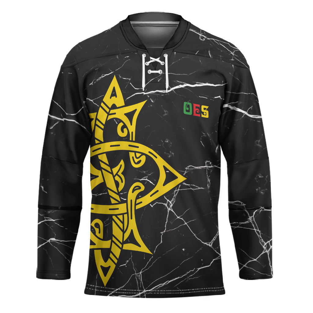 OES Order Of The Eastern Star Hockey Jersey Five Pointed Star Emblem On Black Marble Texture