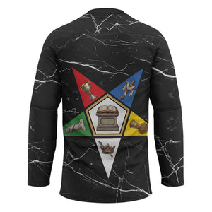 OES Order Of The Eastern Star Hockey Jersey Five Pointed Star Emblem On Black Marble Texture