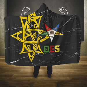 OES Order Of The Eastern Star Hooded Blanket Five Pointed Star Emblem On Black Marble Texture