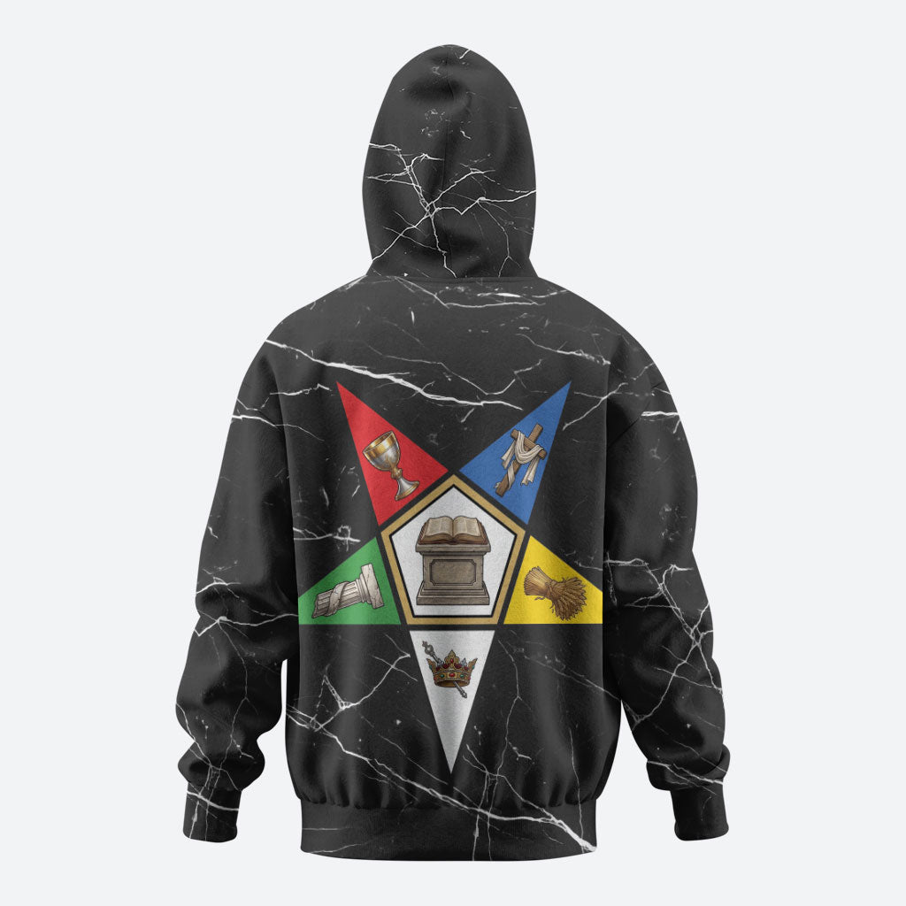 OES Order Of The Eastern Star Hoodie Five Pointed Star Emblem On Black Marble Texture