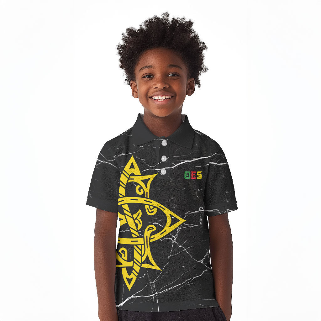 OES Order Of The Eastern Star Kid Polo Shirt Five Pointed Star Emblem On Black Marble Texture