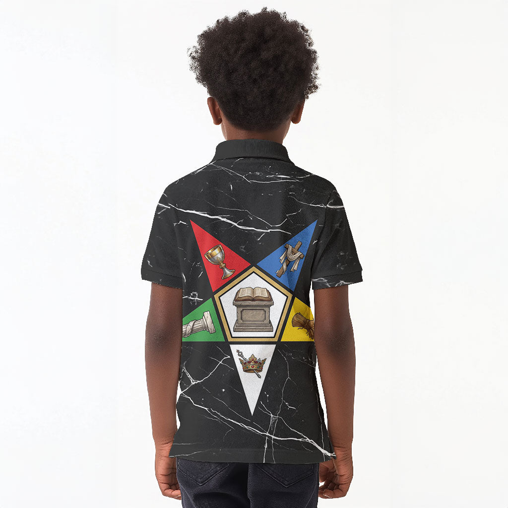 OES Order Of The Eastern Star Kid Polo Shirt Five Pointed Star Emblem On Black Marble Texture