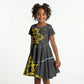 OES Order Of The Eastern Star Kid Short Sleeve Dress Five Pointed Star Emblem On Black Marble Texture