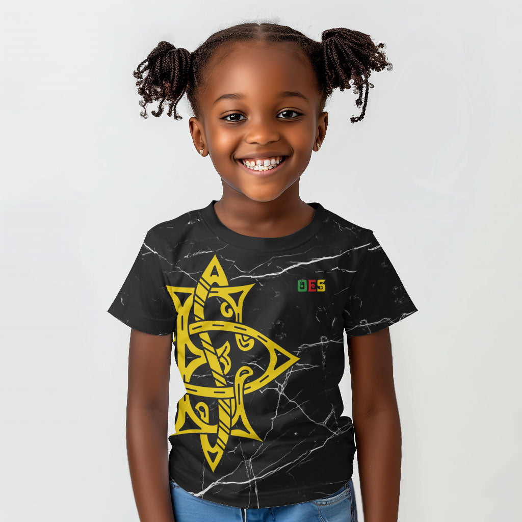 OES Order Of The Eastern Star Kid T shirt Five Pointed Star Emblem On Black Marble Texture