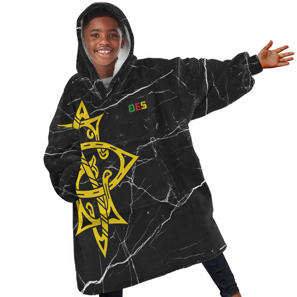 OES Order Of The Eastern Star Kid Wearable Blanket Hoodie Five Pointed Star Emblem On Black Marble Texture