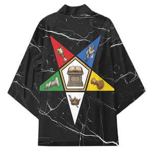 OES Order Of The Eastern Star Kimono Five Pointed Star Emblem On Black Marble Texture