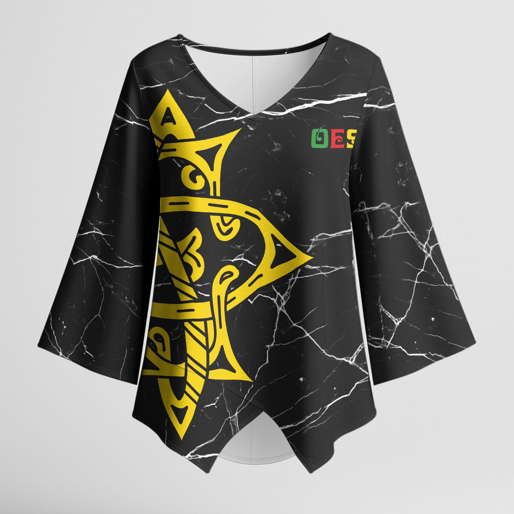 OES Order Of The Eastern Star Kimono Sleeve Blouse Five Pointed Star Emblem On Black Marble Texture