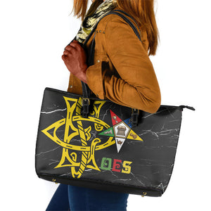 OES Order Of The Eastern Star Leather Tote Bag Five Pointed Star Emblem On Black Marble Texture