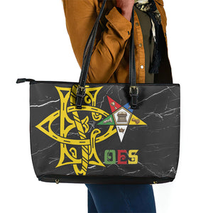 OES Order Of The Eastern Star Leather Tote Bag Five Pointed Star Emblem On Black Marble Texture