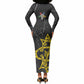 OES Order Of The Eastern Star Long Sleeve Bodycon Dress Five Pointed Star Emblem On Black Marble Texture