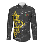 OES Order Of The Eastern Star Long Sleeve Button Shirt Five Pointed Star Emblem On Black Marble Texture