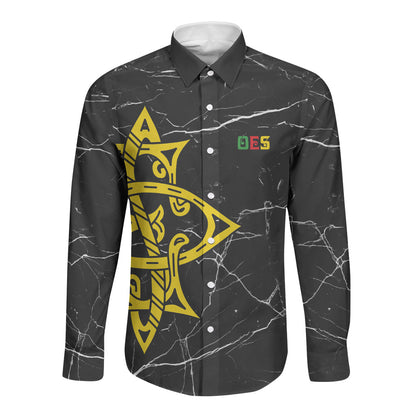 OES Order Of The Eastern Star Long Sleeve Button Shirt Five Pointed Star Emblem On Black Marble Texture