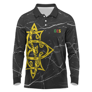 OES Order Of The Eastern Star Long Sleeve Polo Shirt Five Pointed Star Emblem On Black Marble Texture