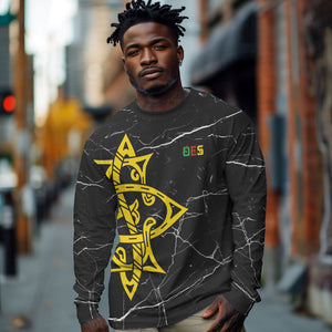 OES Order Of The Eastern Star Long Sleeve Shirt Five Pointed Star Emblem On Black Marble Texture