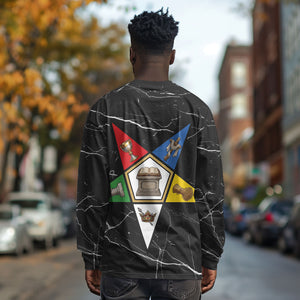 OES Order Of The Eastern Star Long Sleeve Shirt Five Pointed Star Emblem On Black Marble Texture