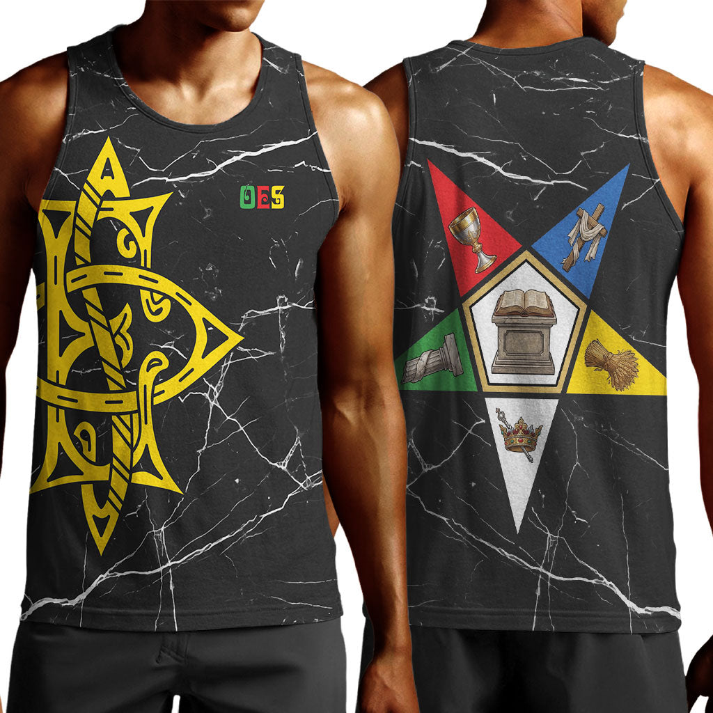 OES Order Of The Eastern Star Men Tank Top Five Pointed Star Emblem On Black Marble Texture