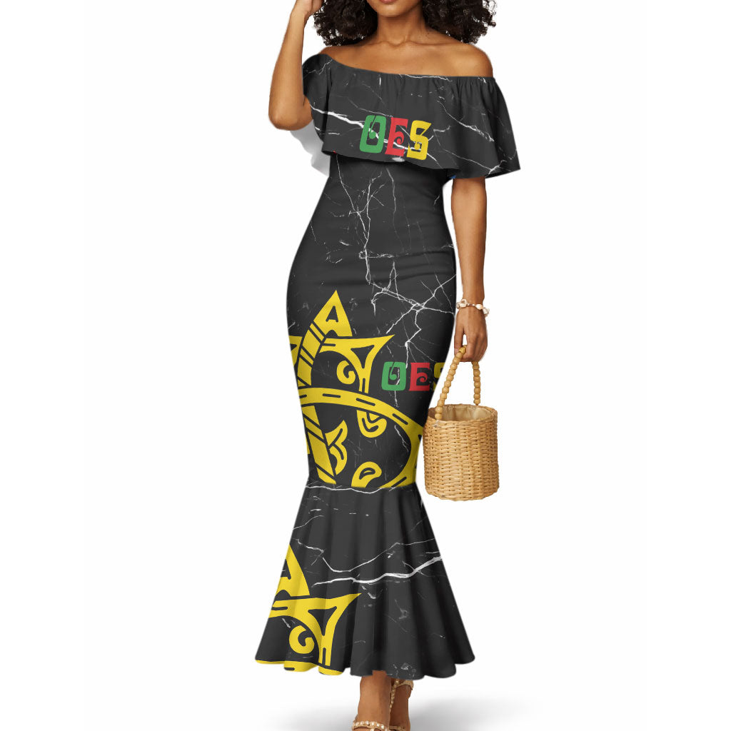 OES Order Of The Eastern Star Mermaid Dress Five Pointed Star Emblem On Black Marble Texture