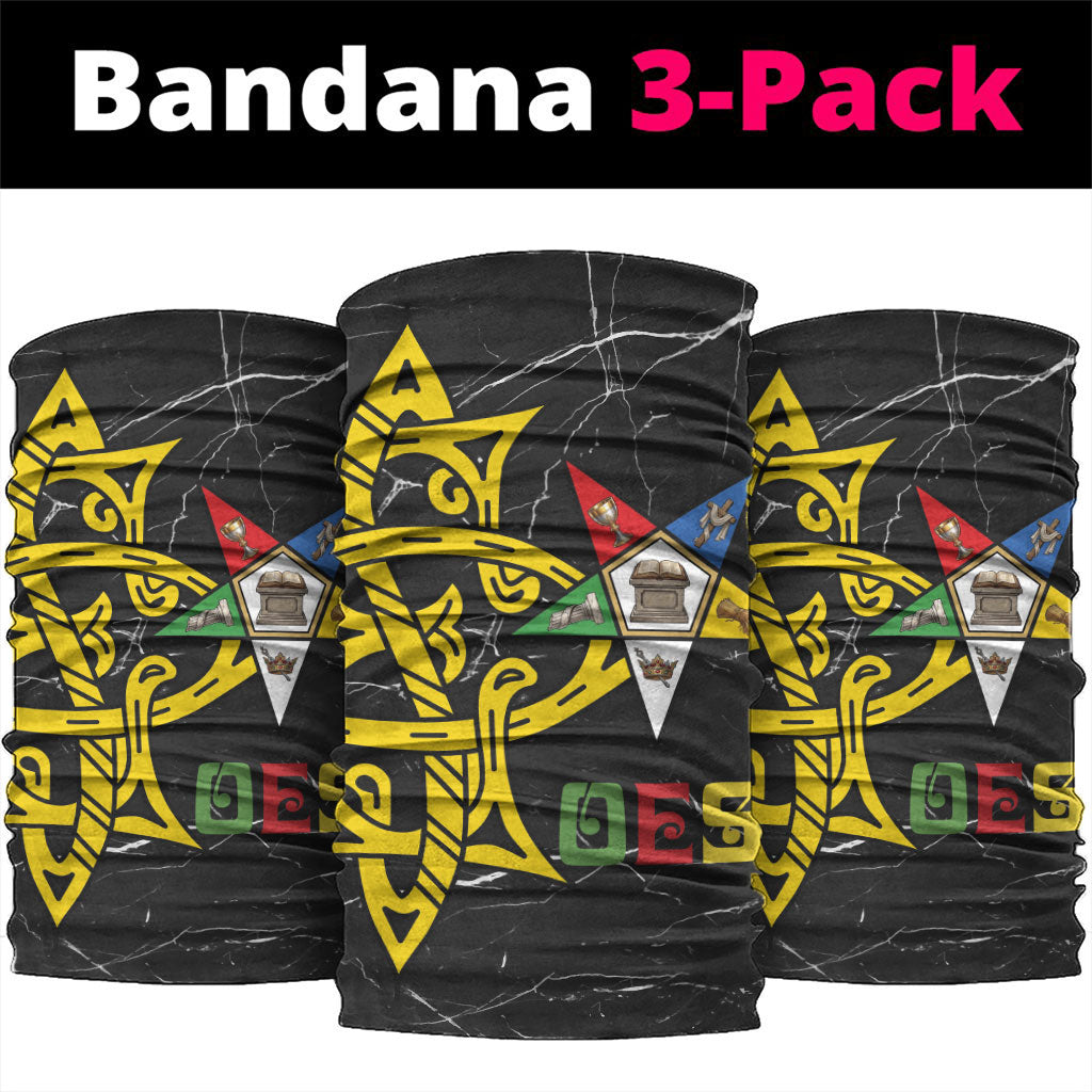 OES Order Of The Eastern Star Neck Gaiter Five Pointed Star Emblem On Black Marble Texture