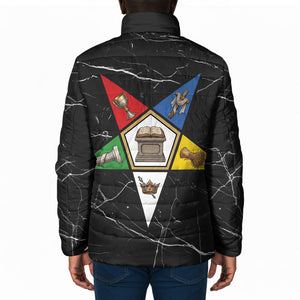 OES Order Of The Eastern Star Padded Jacket Five Pointed Star Emblem On Black Marble Texture