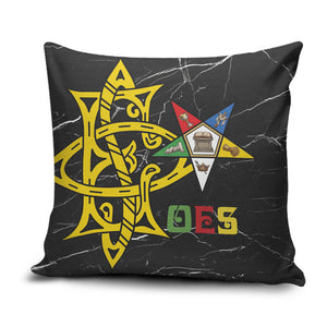 OES Order Of The Eastern Star Pillow Cover Five Pointed Star Emblem On Black Marble Texture