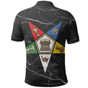 OES Order Of The Eastern Star Polo Shirt Five Pointed Star Emblem On Black Marble Texture