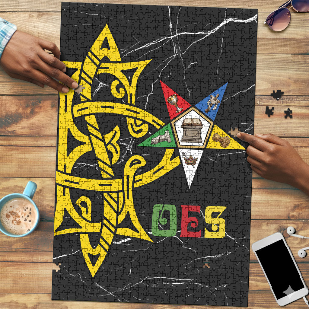 OES Order Of The Eastern Star Puzzle Five Pointed Star Emblem On Black Marble Texture