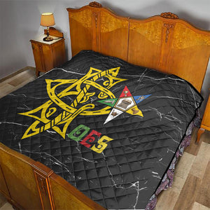 OES Order Of The Eastern Star Quilt Five Pointed Star Emblem On Black Marble Texture
