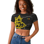 OES Order Of The Eastern Star Raglan Cropped T shirt Five Pointed Star Emblem On Black Marble Texture