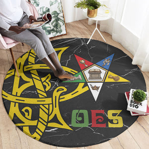OES Order Of The Eastern Star Round Carpet Five Pointed Star Emblem On Black Marble Texture