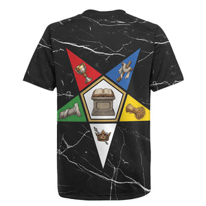 OES Order Of The Eastern Star Rugby Jersey Five Pointed Star Emblem On Black Marble Texture