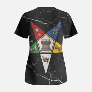 OES Order Of The Eastern Star Scrub Top Five Pointed Star Emblem On Black Marble Texture