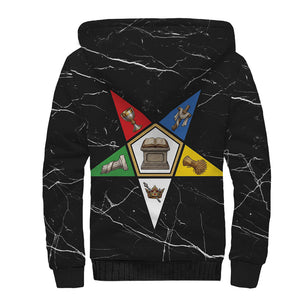 OES Order Of The Eastern Star Sherpa Hoodie Five Pointed Star Emblem On Black Marble Texture