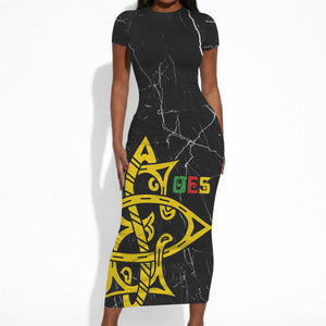 OES Order Of The Eastern Star Short Sleeve Bodycon Dress Five Pointed Star Emblem On Black Marble Texture