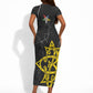 OES Order Of The Eastern Star Short Sleeve Bodycon Dress Five Pointed Star Emblem On Black Marble Texture