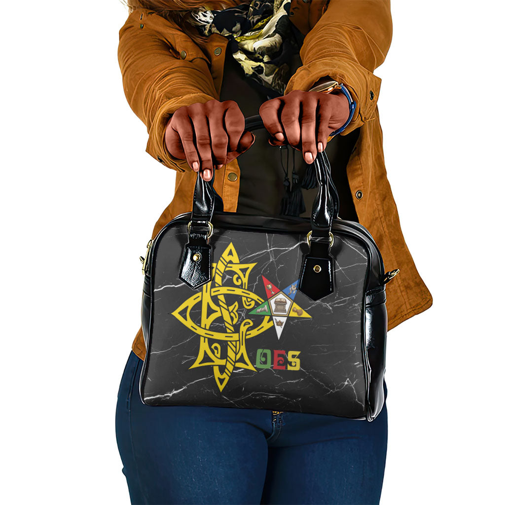 OES Order Of The Eastern Star Shoulder Handbag Five Pointed Star Emblem On Black Marble Texture