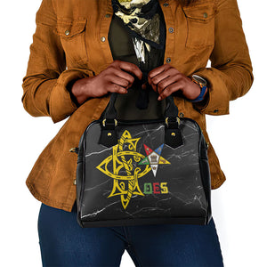 OES Order Of The Eastern Star Shoulder Handbag Five Pointed Star Emblem On Black Marble Texture