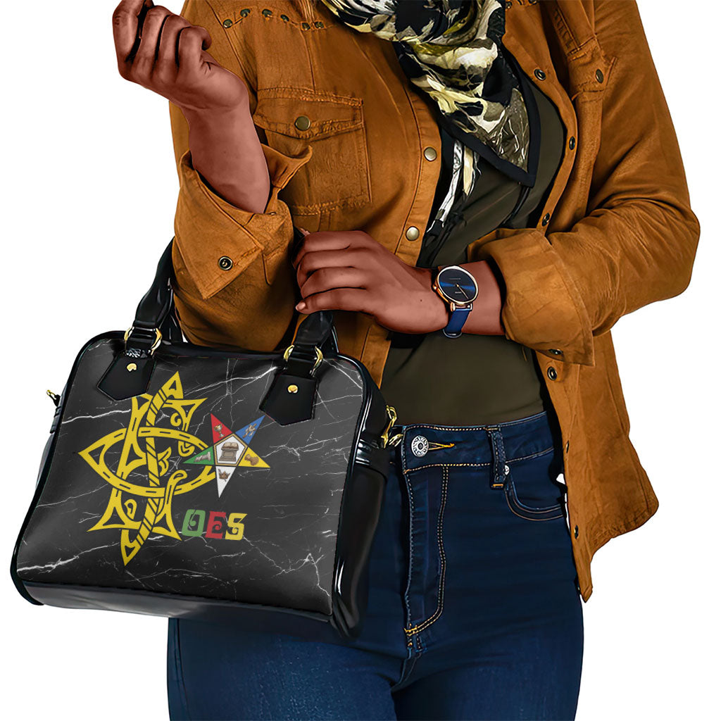 OES Order Of The Eastern Star Shoulder Handbag Five Pointed Star Emblem On Black Marble Texture